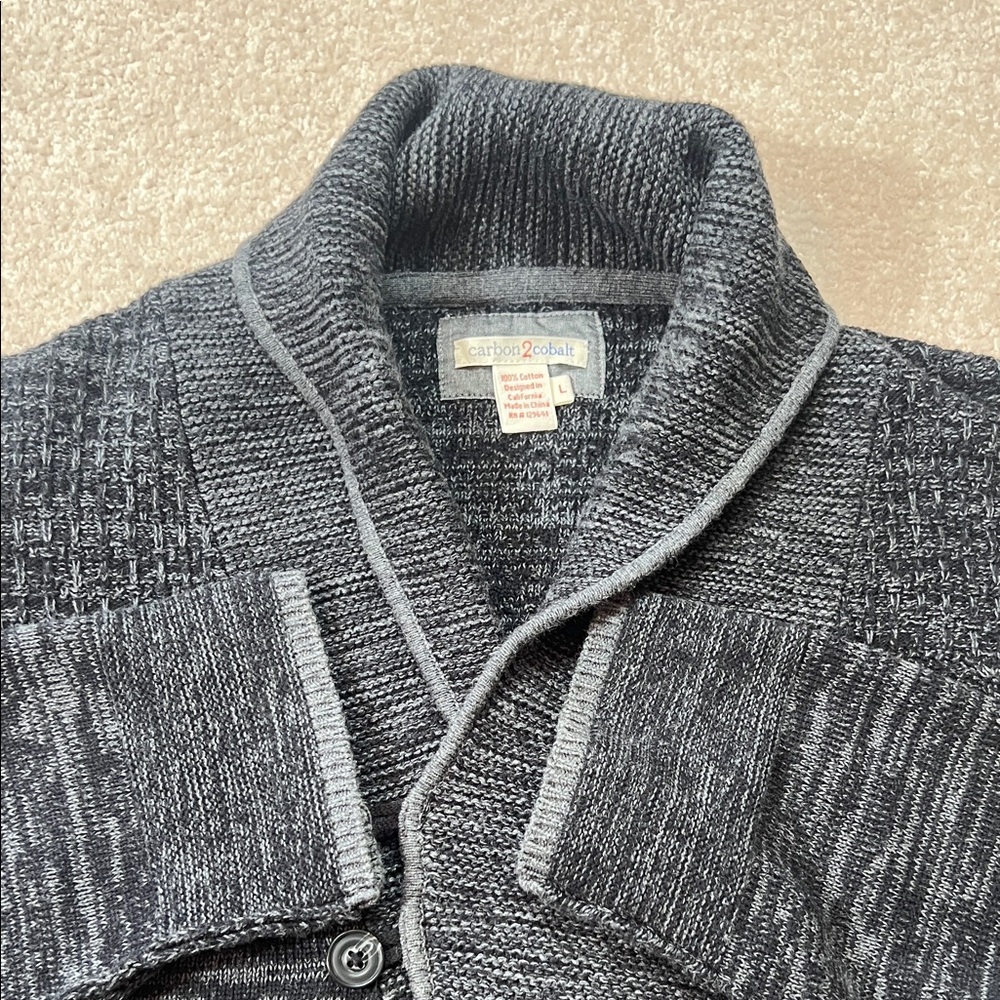 Carbon2Cobalt Mens Shawl Collar‎ Knit Cardigan Sweater Gray Elbow Patch L